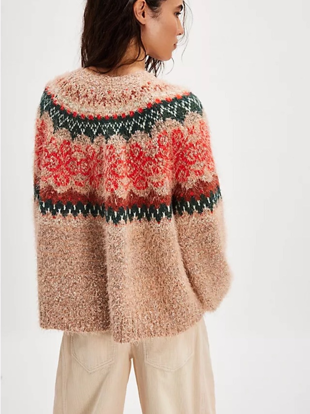 Free People Festive Frost Sweater Size S Eyelash Knit Fair Isle - Picture 11 of 11